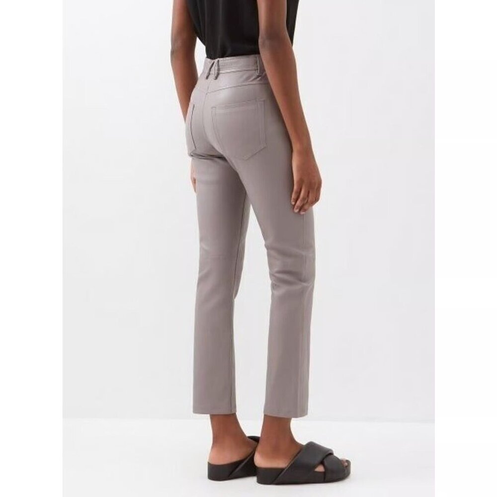 JOSEPH Teddy Mid Grey 100% Lambskin Leather Stretch Pants Women's Size 36 - Picture 3 of 8